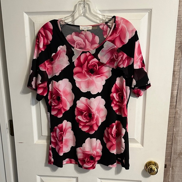 Calvin Klein Tops - Calvin Klein Black Top with Pink Rose Allover Print